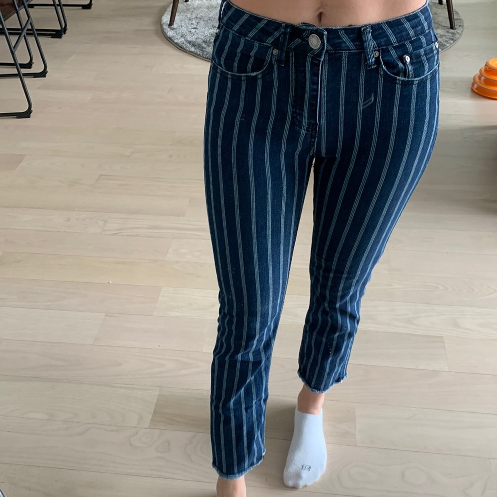 Striped Frayed Edge Ankle Jean